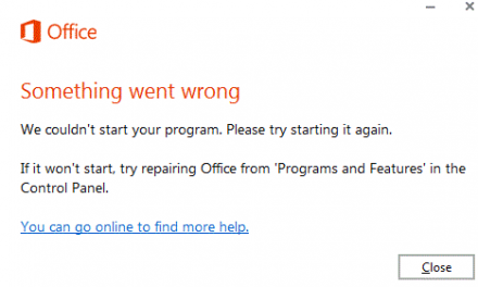 “Something went wrong” MS Office