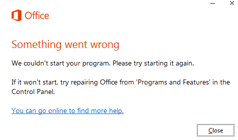 “Something went wrong” MS Office