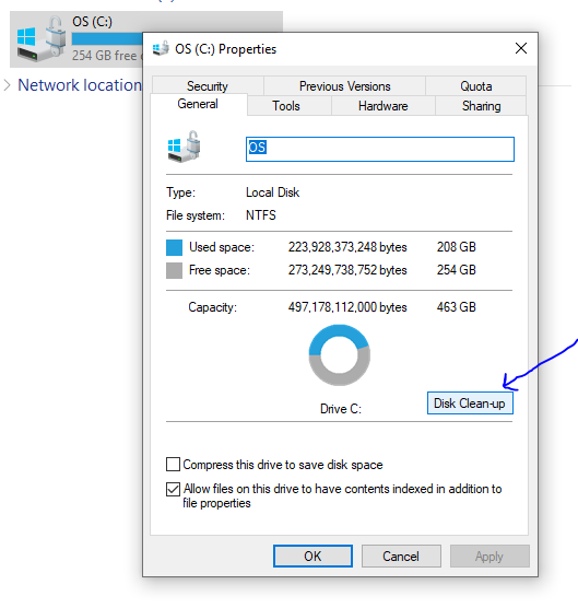 Now click on Disk Clean-up