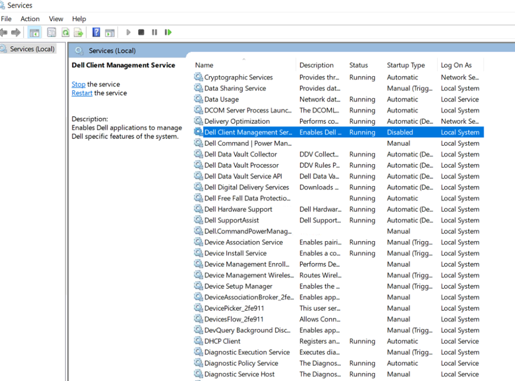 Dell Client Management Service как включить