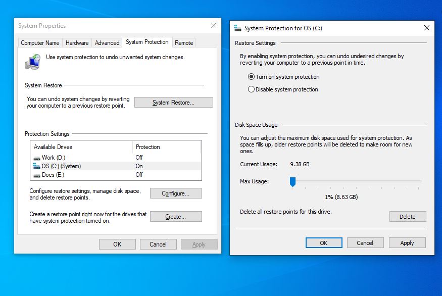 How to create System Restore in Windows 10
