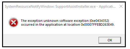 How to remove the pop up windows unknown exception software (0xe0434352) ?